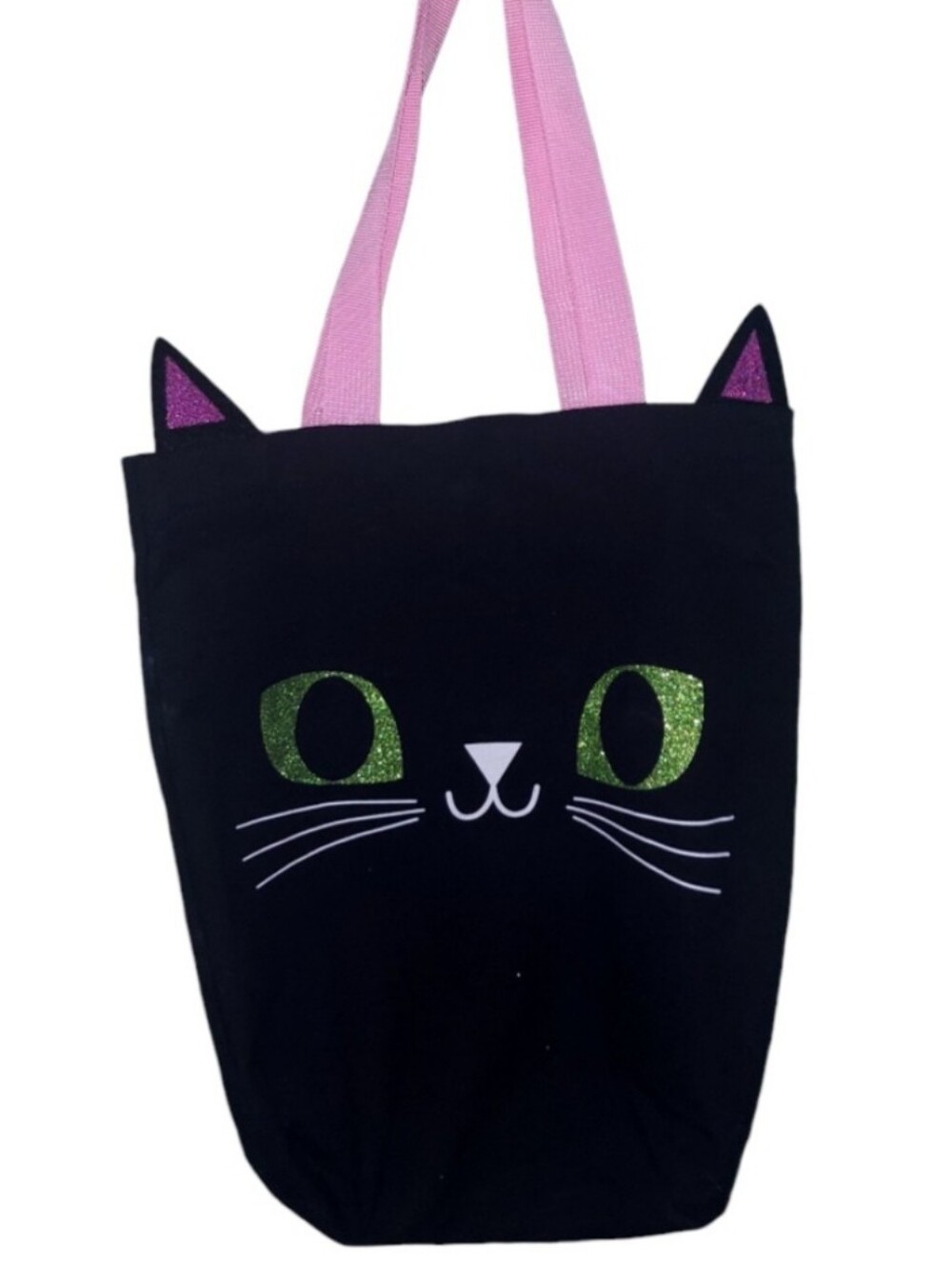 NWOT Canvas Black Cat Glitter Eyes Tote Bag